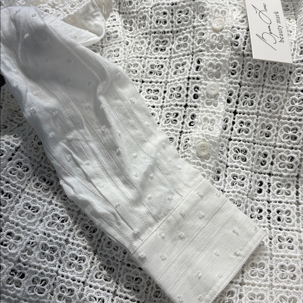 Byron Lars Eyelet tailored removable sleeves button down collard shirt size 4 - Picture 8 of 11
